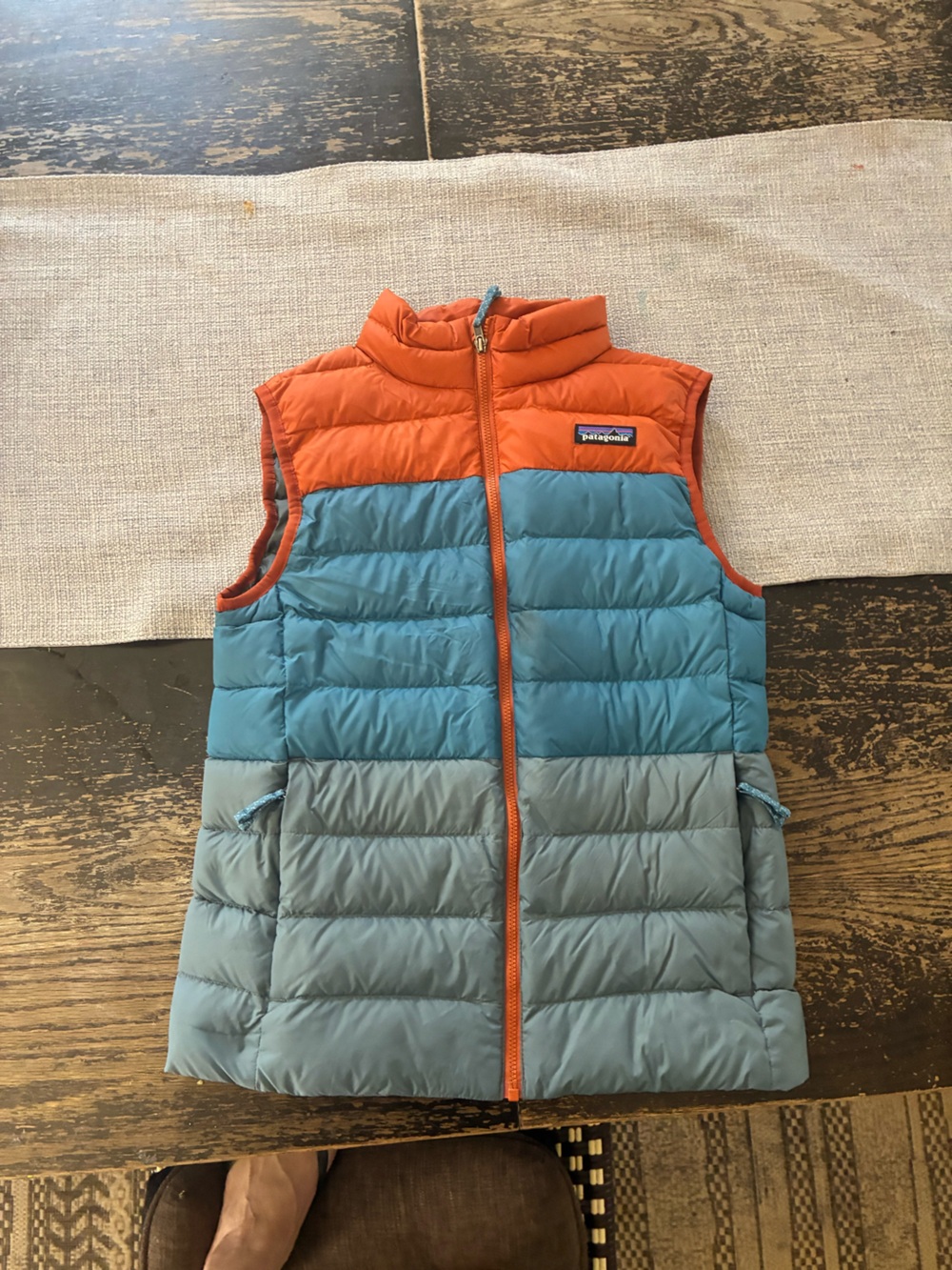 Patagonia Colorblock Puffer Vest - Orange & Teal Green